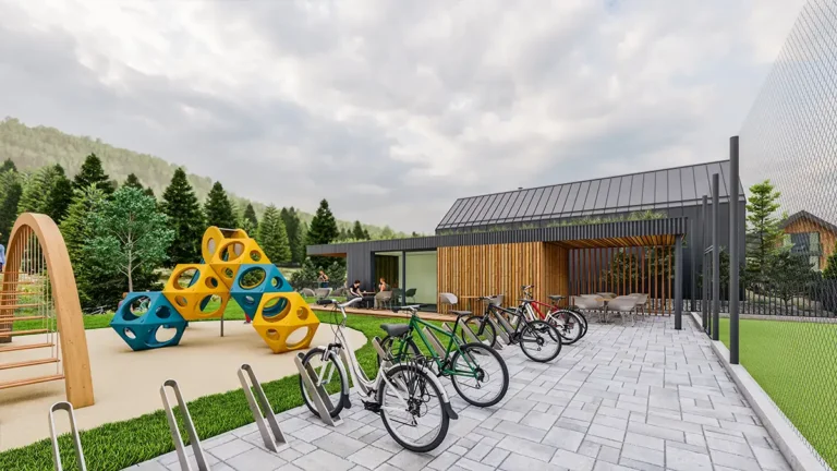 STOJANY NA BICYKLE S IHRISKOM A KAVIARNIČKOU